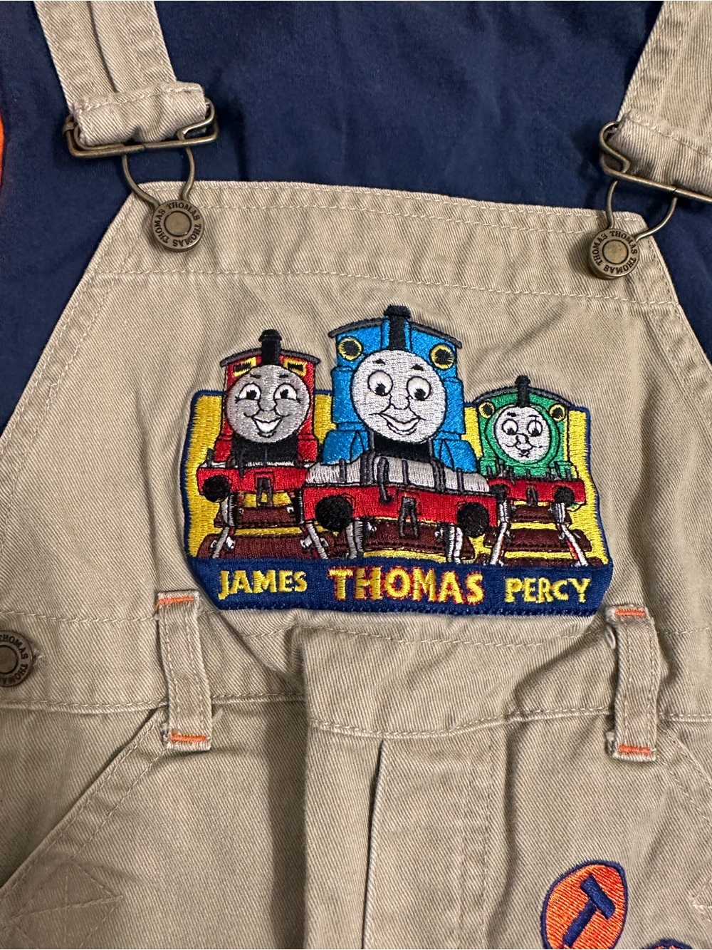 Vintage Y2K Thomas & Friends Toddler Overalls Set Orange Blue Khaki Size 2T - Picture 3 of 12
